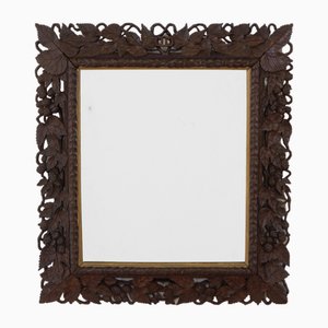 Early 20th Century Hand Carved Oak Grapevine & Leaves Black Forest Wall Mirror, 1890s
