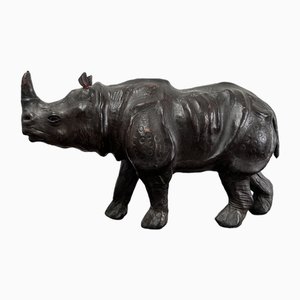 Antique Vintage Leather Wrapped Rhino Maquette Animal Sculpture, 1890s, Leather