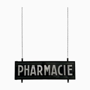 Vintage French Industrial Double Sided Glass Pharmacy Sign