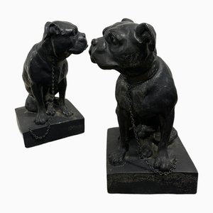 Vintage French Industrial Cast Iron & Bronze Bulldogs, 1950s, Set of 2