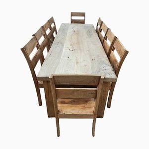 Rustic Solid Dining Table and Chairs, Rajasthan, India, Set of 11