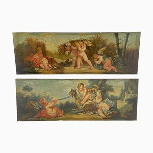 Artista francés, Querubines, siglo XVIII, grandes pinturas al óleo sobre lienzo. Juego de 2
