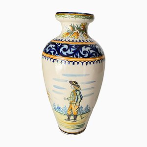 Handbemalte französische Fayence Vase, 19. Jh. von Henriot Quimper
