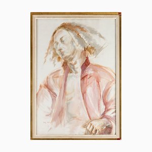 Evelyne Luez, The Man in the Pink Shirt, 1985, Aquarell, gerahmt