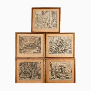 Escenas antiguas, siglo XIX, grabados, enmarcado, Juego de 5