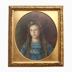 South German Artist, Portrait of a Girl, 1890s, Oil on Cardboard, Framed