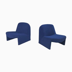 Set of Italian Modern Blue Fabric Alky Lounge Chairs attributed to Piretti for Anonima Castelli, 1970s