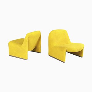 Italian Modern Yellow Fabric Alky Lounge Chairs attributed to Piretti for Anonima Castelli 1970, Set of 2