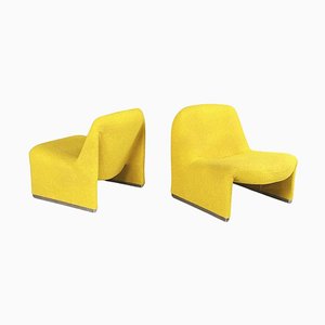 Set of Italian Modern Yellow Fabric Alky Lounge Chairs attributed to Piretti for Anonima Castelli 1970