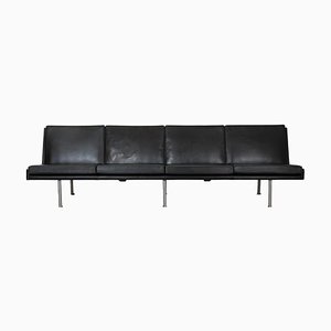 4-Seater Airport Sofa in Black Leather by Hans Wegner