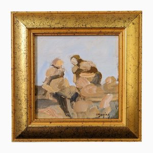 Figurative Composition, 1950s, Oil on Board, Framed