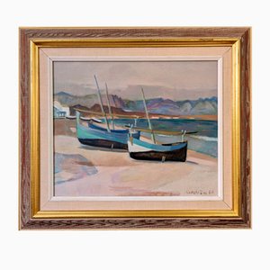 Calm Shore, años 50, óleo sobre lienzo, enmarcado
