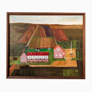 The Working Farm, 1950s, Oil on Board, Framed