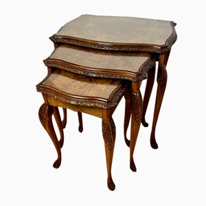 Antique Burr Walnut Nesting Tables, 1920s, Set of 3