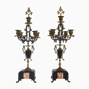 Candelabros Napoleón III de bronce y mármol, siglo XIX. Juego de 2