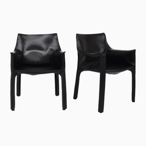 Modell CAB 413 Stühle aus schwarzem Patina Leder von Mario Bellini für Cassina, Italien, 1977, 2er Set