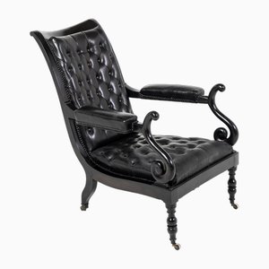 Mid-19th Century Ebonised and Leather Library Armchair