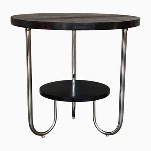 French Art Deco Mahogany and Chrome Two-Tiered Side Table, 1950s