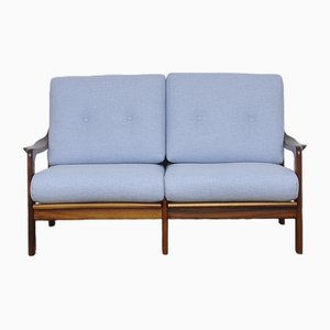 Skandinavisches Blaues Sofa aus Afromosia Holz, 1960er