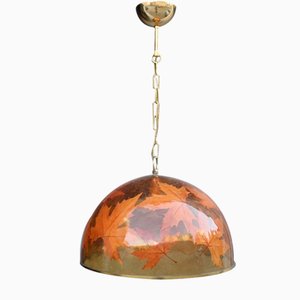 Resin Dome Chandelier with Platani Leaves and Brass, 1970s