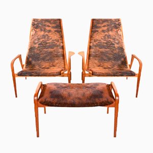 Lamino Chairs and Ottoman by Yngve Ekström, Sweden, 1960s, Set of 3