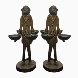 Art Deco Affenkerzenhalter aus Bronze, 1920er, 2er Set