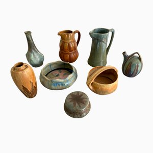 Denbac Pottery Set by Vierzon René Denert & René-Louis Balichon, 1930s, Set of 8