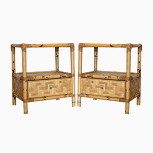 Wicker Bedside Tables in Bamboo in the style of Dal Vera, 1970s, Set of 2