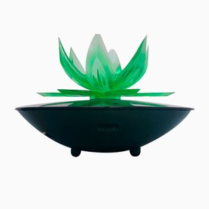 Green Acrylic Water Lily or Lotus Flower Night Light Lamp, Eastern Europe, 1972