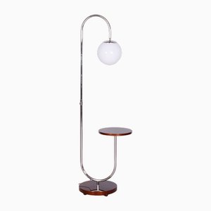 Bauhaus Floor Lamp in Walnut & Chrome, Czechia, 1930s