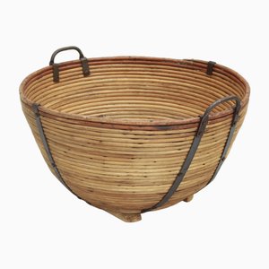Large Basket Made of Wicker and Iron, 1950s