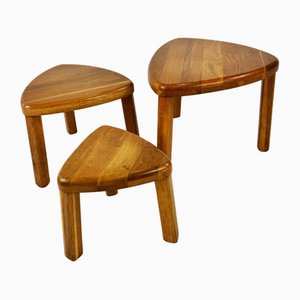 Modernist Blond Oak Nesting Tables, 1960s, Set of 3