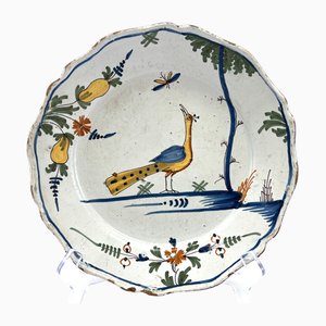 Earthenware Peacock Plate from La Rochelle, 18th Century