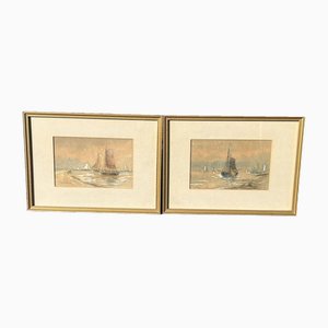 R T Wilding, Marine Scenes, Watercolours, Framed, Set of 2