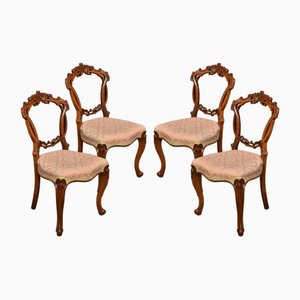 Walnut Balloon Back Salon Chairs, Set of 4