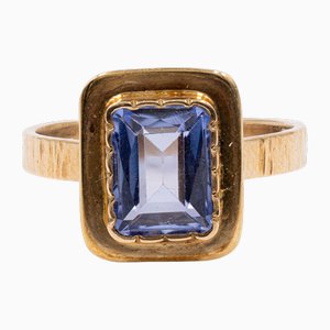 Vintage 14k Yellow Gold Ring with Synthetic Sapphire, 1970s