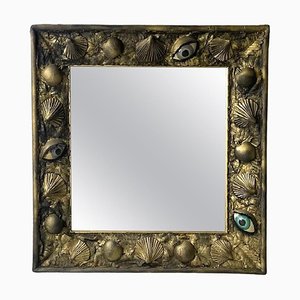 Modern Italian Square Wall Mirror Foam Rubber Frame with Eyes Decorations, 1980s