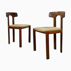 Modern Italian Chairs in Shaped Wood and Light Fabric, 1960s, Set of 2