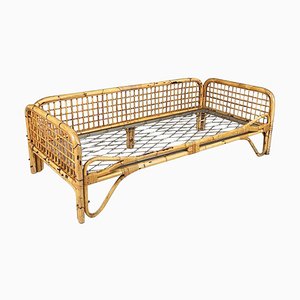 Mid-Century Modern Italian Daybed in Rattan and Metal Mesh, 1970s