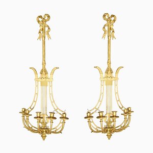 Empire French Ormolu Wall Light Candleholders Lyre, Set of 2