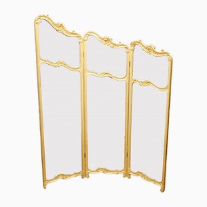 French 3 Panel Screen Room Divider with Gilt Painted Mirror