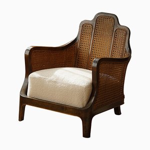 19th Century Lounge Chair in Rattan, Boucle & Beech, British Colonial, 1920s
