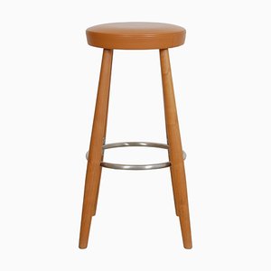 Ch58 Barstool in Cherry and Cognac Leather by Hans Wegner for Carl Hansen & Søn