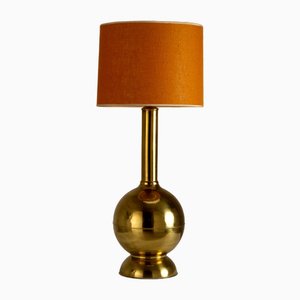 Tall Brass Table Lamp with Original Linen Lamp Shade, Denmark, 1960s