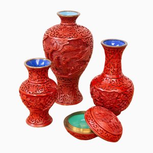 Jarncitos and a Box in Chinese Lacquer, 1940s, Set of 4
