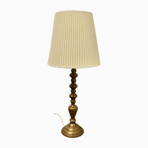 Tall Turned Brass Table Lamp, 1930s