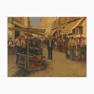 Michel Michaeli, Fish Market in Marseille, 1920s, Oil on Canvas, Framed