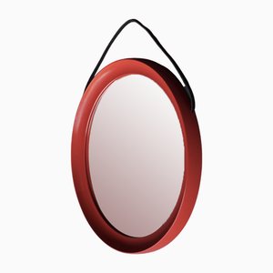 Round Red Wooden Mirror by O.W. Hack, 1970s