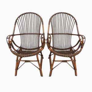 Fauteuils en Rotin et Bambou, 1950s, Set de 2