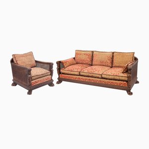 Set aus Renaissance Sofa und Sessel aus Nussholz, 19. Jh.